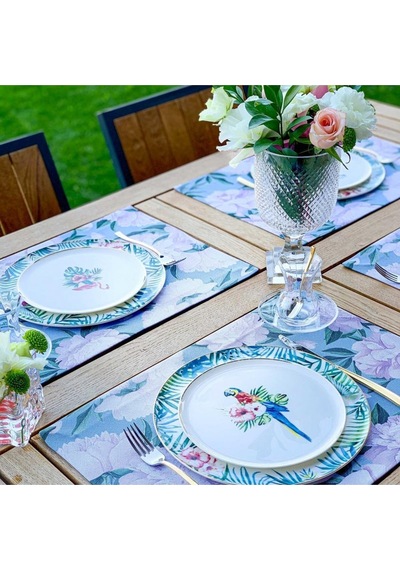 Blue - White Rose Kumaş Amerikan Servis 4'lü Set - 35x50 Keten, Ulusl.yıkama Ve Solmama Sertifikası Çok Renkli