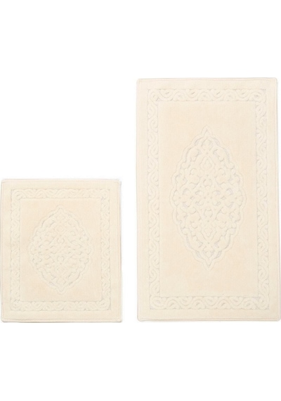Lotus 2'li Pamuklu Klozet Takımı, Krem Banyo Paspas Seti Renkli