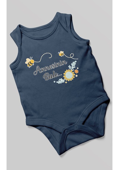 Morivokids Annesinin Balı Sıfır Kollu Bebek Body %100 Pamuk Lacivert