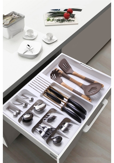 Nandy Home Maxi Ayarlanabilir Kayar Kızaklı Çekmece Içi Bıçaklık & Kaşıklık Beyaz