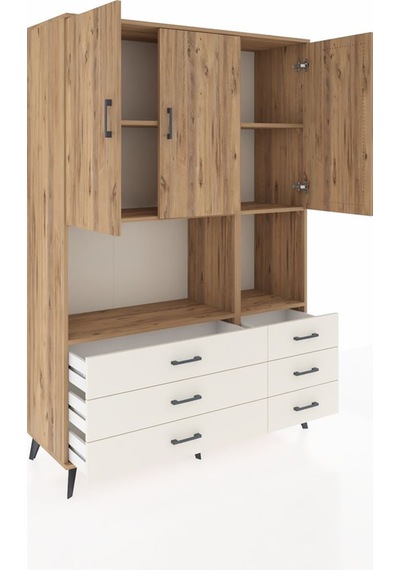 Hyperion Dolap 6 Raflı 6 Çekmeceli 3 Kapaklı 132x44x195 Çam-ç... Çam
