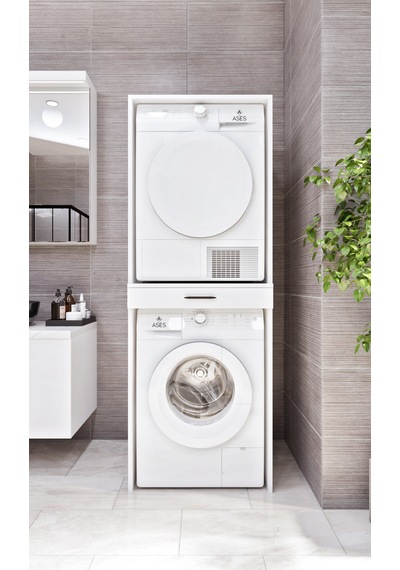 Ases Mobilya Esl0237 Çamaşır Makinesi Ve Kurutma Makinesi Dolabı Beyaz Beyaz