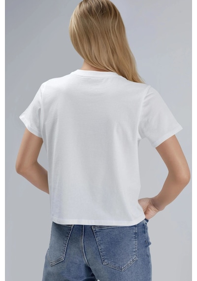 Hiccup Nakışlı Bisiklet Yaka Kısa Kollu %100 Pamuk T-shirt Beyaz