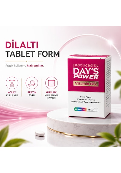 Day S Power Vitamin B12 Dilaltı Tablet 60 Tablet Takviye Edici Gıda