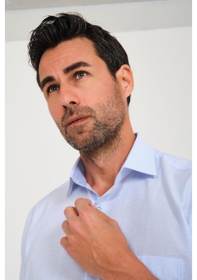 Klasik Kısa Kol Keten Cotton Garneli Hediye Kutulu Erkek Gömlek Fs-000748 - Açık Mavi-1677 Açik Mavi