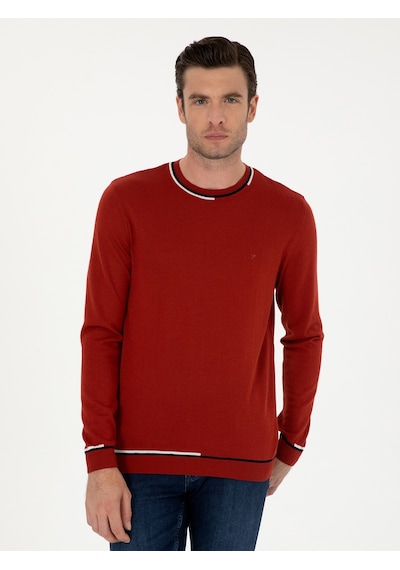 Cacharel Kiremit Slim Fit Yün Karışımlı Bisiklet Yaka Triko Kazak Kırmızı