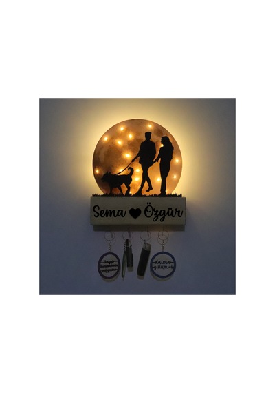 Led Işıklı Pleksi Dolunay Kişiselleştirilebilir Biblo Silvia Köpek Gezdiren Çift Anahtar Askılığı Sarı - 737336706