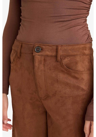 Defacto Straıght Fıt Fermuarlı Yüksek Bel Standart Boy Süet Pantolon E7234AX25SP Kahve