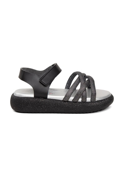 Minican Şa F 006 Filet Kız Çocuk Düz Sandalet Siyah Siyah