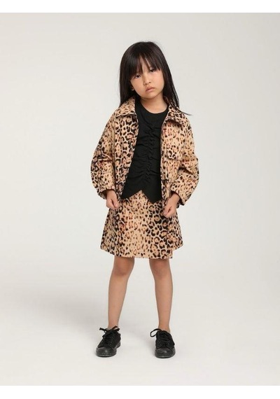 Kız Çocuk Leopar Desenli Şort Etek-15593 Kahverengi