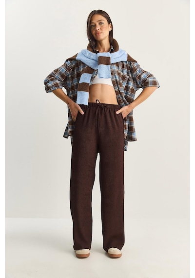 Shade Kadın Geniş Paça Krinkıl Örme Pantolon 4108 60283847 - Kahverengi