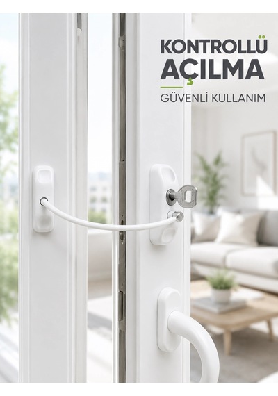 Mey İthalat Beyaz Kablolu Pencere Kilidi Anahtarlı Güvenlik Sistemi Çocuk Koruma Aparatı