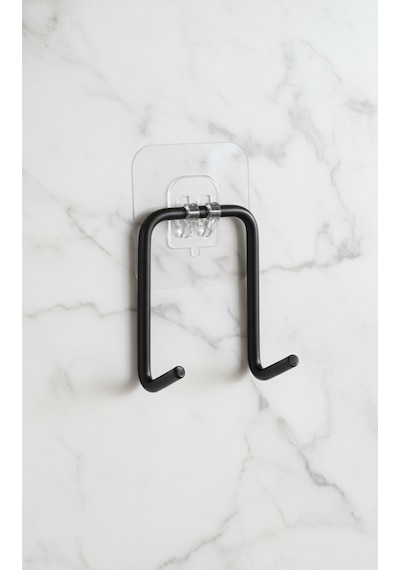 Yapışkanlı Çift Kancalı Banyo Mutfak Askısı Metal Askılık Duvar Askı Organizer Siyah Diğer