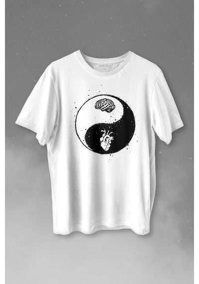Ying Yang Kalp Beyin Yingyang Aşk Mantık Baskılı Tişört Unisex T-shirt 001