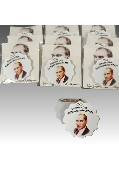 10 Kasım Atatürk'ü Anma Günü İğneli Akrilik Yaka Rozeti 12 Adet Çok Renkli