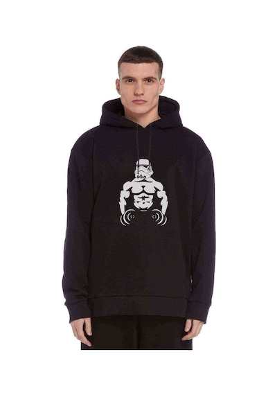 Bodybuilding Star Wars Baskılı Siyah Erkek Örme Kapşonlu Sweat