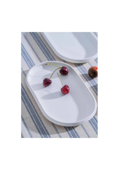 Acar Jea-07404 Rumi 2 Adet Porselen Oval Kayık Sunum Tabak 27 Cm Beyaz