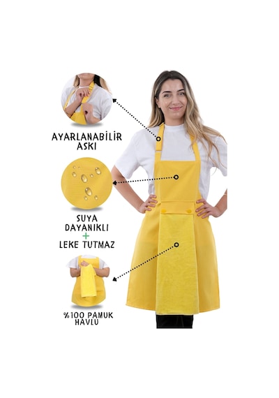 Star Ayar Askılı Havlulu Mutfak Önlüğü Seti Havlulu Önlük Sarı-sarı