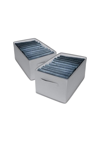 2 Li Pantolon Kazak Düzenleyici Set, Elbise Kıyafet Çamaşır Saklama Kutusu Mukava Destekli 40x25cm Gri