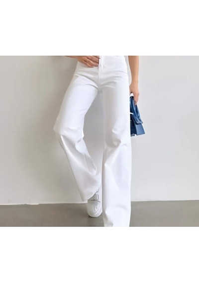 2020 Kadın Likrasız Palazzo Jeans Kot Denim Pantolon Beyaz