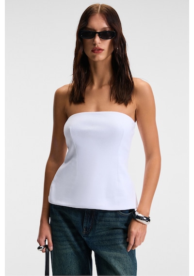Grimelange ORIANA Kadın Slim Fit Straplez Beyaz Bluz