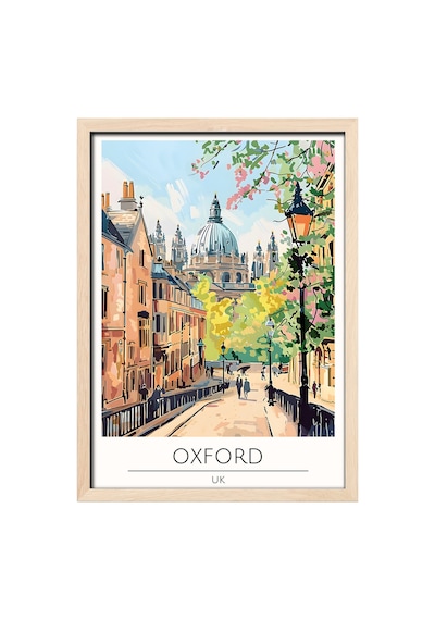 Oxford Uk Travel Poster Ahşap Çerçeveli Dekoratif Duvar Tablosu Ahşap 01