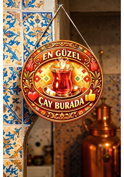 Çay Temalı İpli Ahşap Kapı Duvar Mutfak Cafe Çay Ocağı Süsü