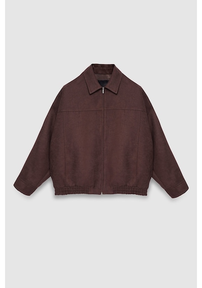 Thalure Kadın Kahverengi Oversize Süet Bomber Ceket