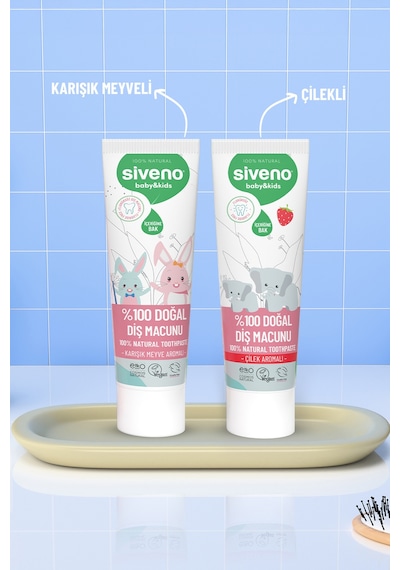 Siveno %100 Doğal Diş Macunu Bebek - Çocuk İçin Karışık Meyve Aromalı Florürsüz 50 ml