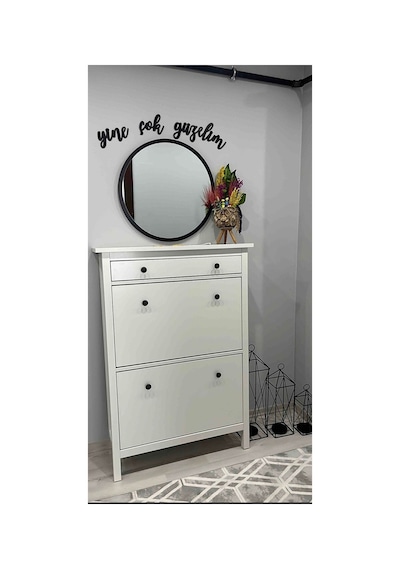 Usta Mekan Siyah Mermer Ahşap Dekoratif Yuvarlak Antre Koridor Duvar Banyo Wc Ofis Aynası 42 Cm