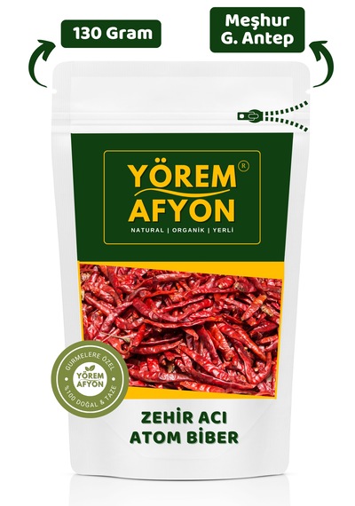 Yörem Afyon Gaziantep İslâhiye Yöresinden Acı Severlerin Vazgeçilmezi Güneş Kurusu Zehir Acı Atom Biber 130gr.