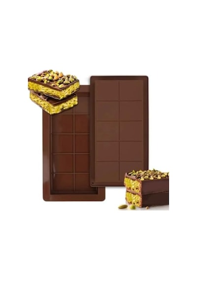 Dubai Çikolata Kalıbı Silikon Tablet Çikolata Yapım Kalıbı 10 Gözlü Büyük Boy 26x14x3 Cm