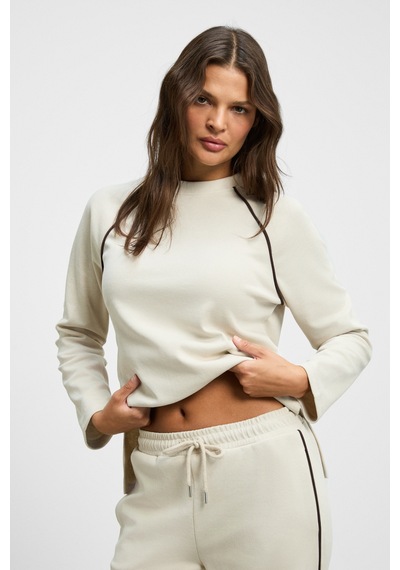 Ethıquet Elsbeth Kadın Bisiklet Yaka Yanı Yırtmaçlı Reglan Kol Oversize Beli Lastikli Borupaça Bej A
