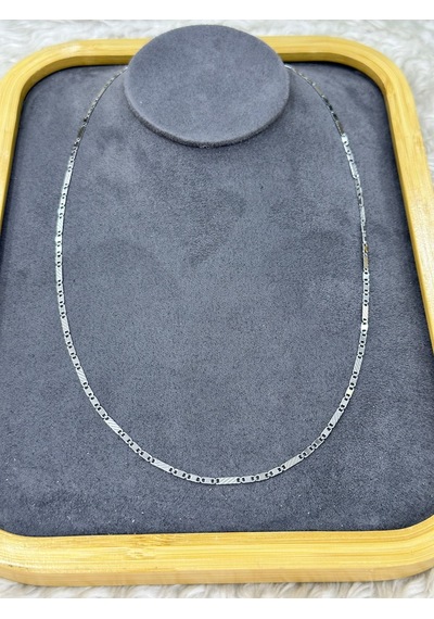 Premium Parlak Ve Şık Parlak Detaylı Gümüş Renk 316l Çelik Zincir Erkek Kolye 45 Cm