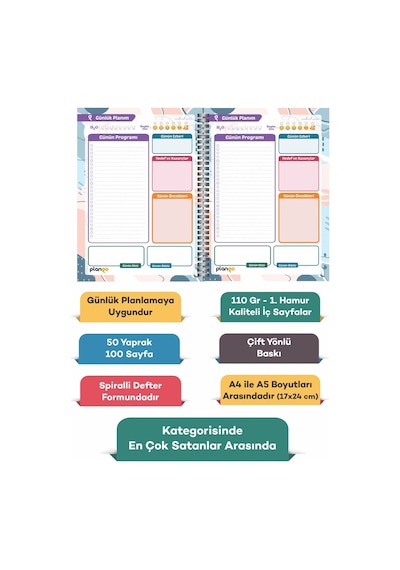 Turkuaz Kareler Günlük Planlayıcı Defter - Daily Planner - Ders Ç