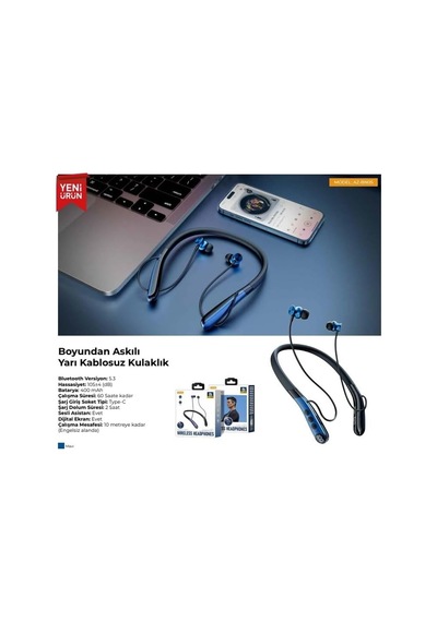 Az-bn05 Boyun Askılı Bluetooth Kulaklık 400mah, 60 Saat Bekleme