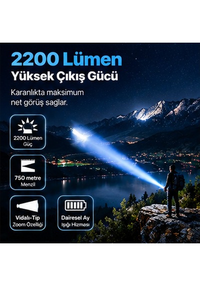 Klarus A3 Uzun Menzilli 2200 Lümen Zoom Özellikli El Feneri Siyah