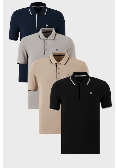 Buratti Pamuklu Slim Fit Şerit Detaylı Düğmeli Polo Yaka 4'Lü Paket Erkek T Shirt 5902118S4 Lacivert-Taş-Vizon-Siyah-Beyaz