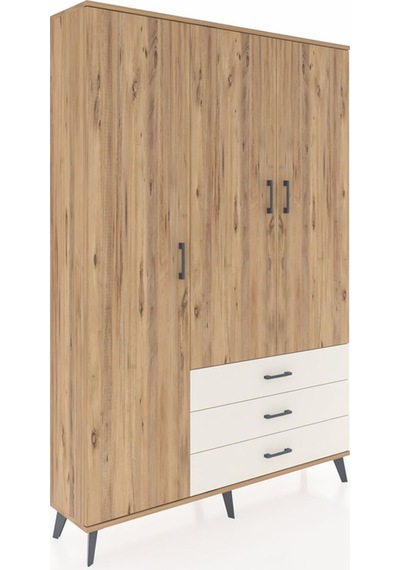Arges Dolap 6 Raflı 3 Çekmeceli Tek Askılı 132x30x195 Çam-çam... Çam
