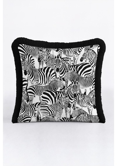 Safari Zebra Motifli Şatafatlı Saçaklı Yastık Kılıfı - Egzotik Hayvan Siyah Püsküllü Kırlent Kılıfı Buzlu Ufuk Mira Safari Zebra Motifli Şatafatlı Saçaklı Yastık Kılıfı - Egzotik Hayvan Siyah Püsküllü Kırlent Kılıfı Buzlu Ufuk Mira
