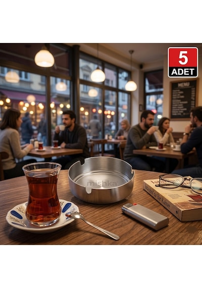 Premium 5'li Krom Kül Tablası Set 10 Cm Paslanmaz Çelik Şıklık