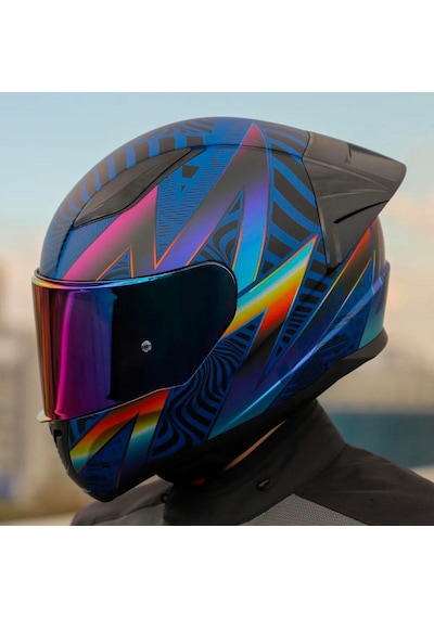 Ls2 Rapid 2 Optik Full Face Motosiklet Kaskı Şeffaf + Gökkuşağı Vizörlü Mavi - Mor