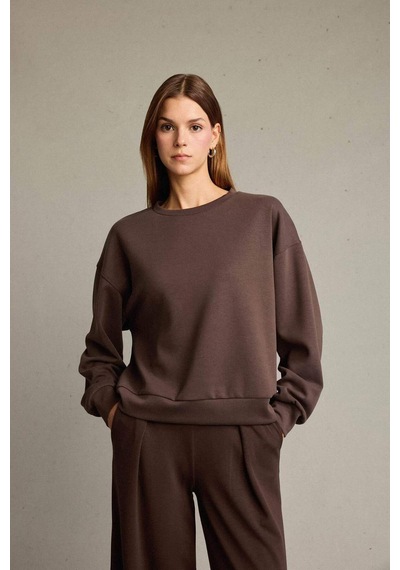 Defacto Bisiklet Yaka Modal Sweatshirt G2913ax25aubn336 Kahve
