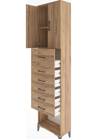 Arges Dolap 2 Raflı 6 Çekmeceli 2 Kapaklı 60x30x243 Çam-çam Çam