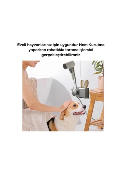 Ayarlanabilir Eller Serbest Saç Kurutma Makinesi Tutucu Pratik Banyo Organizeri- Delme Gerektirmez Gri