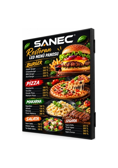 Sanec Restoran Led Menü Panosu Full Renkli P2.5 İç Mekan, Resim Ve Video Oynatır Kasa Ölçüsü: 96x128 Cm