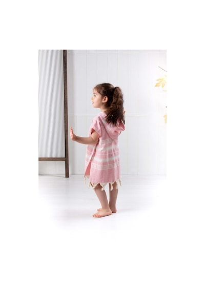 Formeya Çocuk 5-6 Yaş Bornoz Panço %100 Pamuk Plaj Havlusu Peştemal Pembe