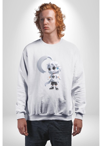 Japon Anime Baruto Momoshiki Unisex Beyaz Baskılı Sweatshirt Beyaz