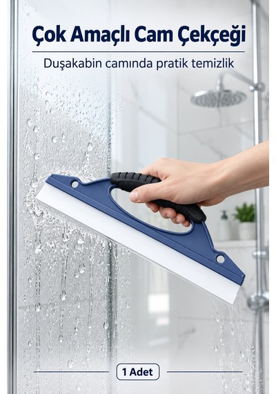 Cam Çekçeği Duşakabin Ayna Araç Camı Sıyırıcı Fayans Temizleme Aparatı Lacivert