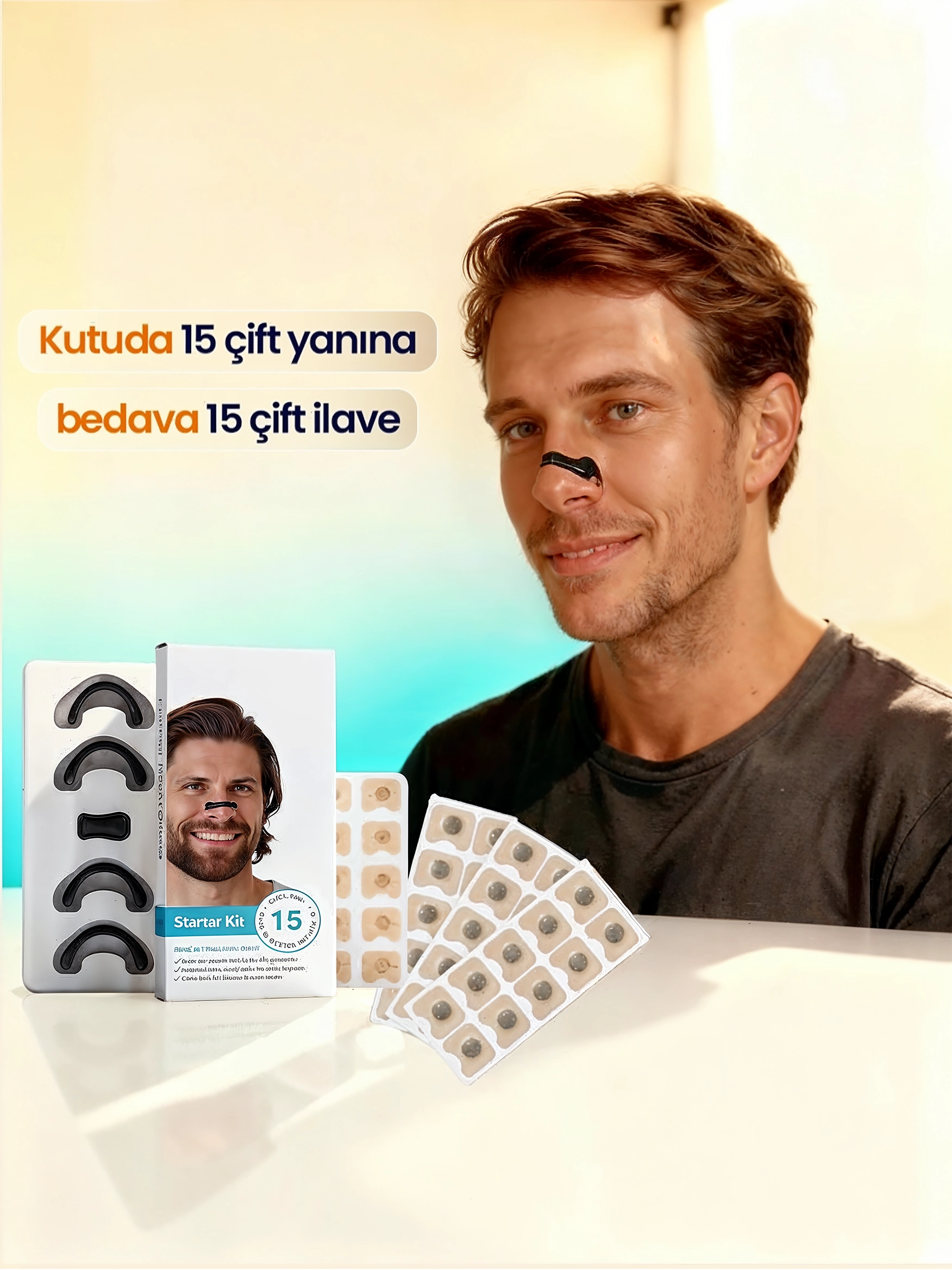 Mıknatıslı Burun Bandı Seti Horlama Önleyici 15 +15 Adet Çift Mıknatıslı Bant Hediye